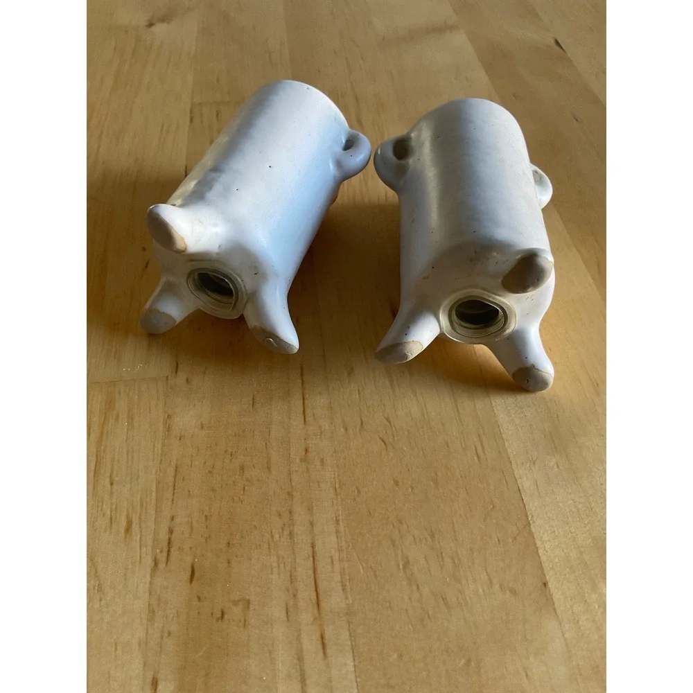 Vintage White Ceramic Face Salt Pepper Shakers Set Tripod Folk Art Minimalist